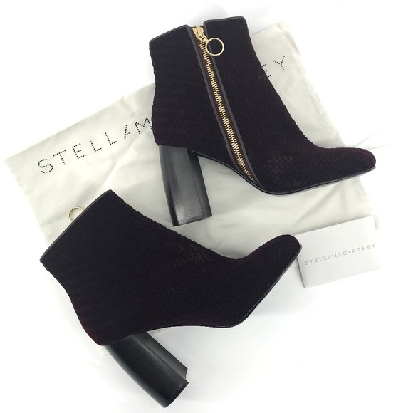 STELLA McCARTNEY🌺Maroon Velvet Ankle Boots - Picture 7 of 13